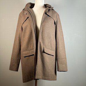 A New Day Wool Blend Gray Brown Winter Coat Faux Fur Detachable Hood Womens M